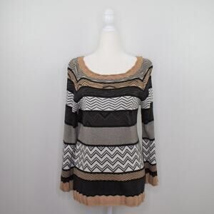 Cupio Boat Neck 3/4 Sleeve Chevron Knit Top Pullover Sweater Women's Size Large
